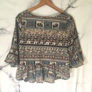 Runway Story Tops - Elephant Print Peplum Blouse Runway Story Tops - Elephant Print Peplum Blouse